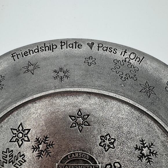 Carson Statesmetal Pewter Friendship Plate Snow Family Snowman Dish Made in USA - Picture 2 of 6